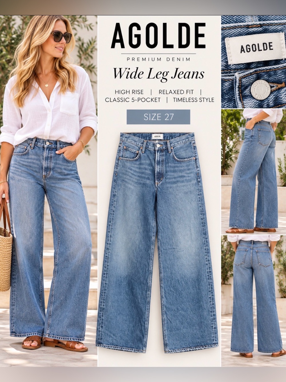 AGOLDE Size 27 High Rise Wide Leg Jeans
Medium Wash Premium Denim
